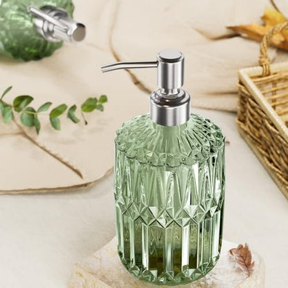 AmazerBath Soap Dispenser, Green Glass Soap Dispenser with Pump Stainless Steel, 14.2OZ Refillable Hand Bottles Bathroom Kitchen, 1 Pack - color: Green & Stainless Steel -1 Pack