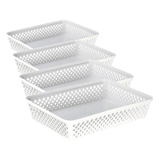 Glad Plastic Storage Basket Set - Multipurpose Drawer Trays, Kitchen Pantry Containers, and Bathroom Bins - Large Organizers, White, 3 Count (Pack of 4) - color: White, size: Large (Pack of 4)