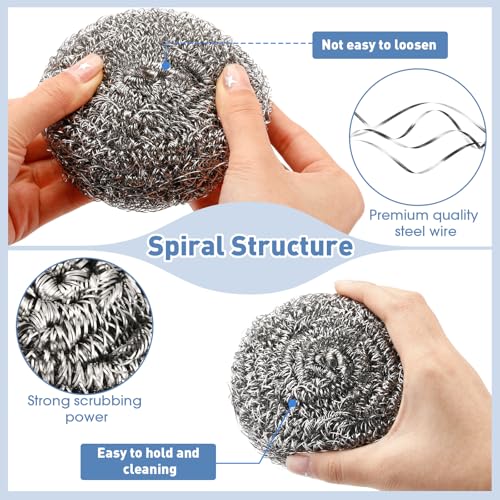 Roshtia 72 Pcs Stainless Steel Scrubber Bulk Large Steel Wool Scrubber 50 Gram Stainless Scourers Sponges Scouring Pads for Cleaning Dishes, Stoves, Pots, Pan, Cooker Hoods