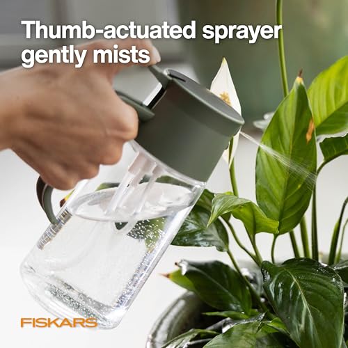 Fiskars 2-in-1 Mist & Pour Watering Can, Space Saving Glass Plant Mister with Thumb Pump Sprayer and Spout for Indoor Plants, Boost Humidity & Soak Roots of Houseplants, 17 oz, Modern Décor Style - size: Mist/Pour Combo