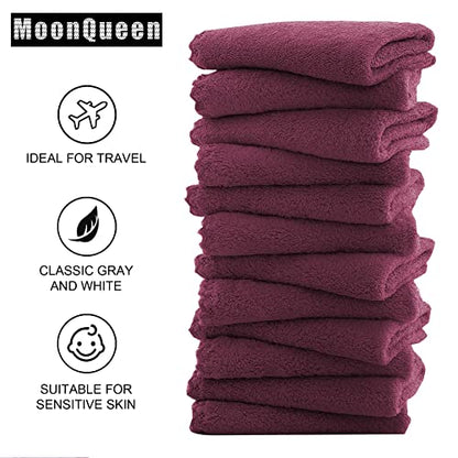 MOONQUEEN Microfiber Facial Cloths Fast Drying Washcloth 12 Pack - Premium Soft Makeup Remover Cloths - Burgundy - color: Burgundy, size: 12x12 Inch (Pack of 12)