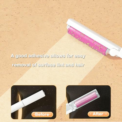Washable Gel Lint Roller 3 Pack, Reusable Sticky Lint Roller Portable Pet Hair Remover Cleaner for Clothes, Travel, Home, Large with Cover and Foldable Mini Remover, Pink