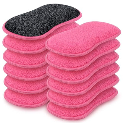 HOMEXCEL 12 Pack Multi-Purpose Scrub Sponges Kitchen Dish Sponge Non-Scratch Microfiber Sponge for Efficiently Cleaning Dishes Pots Pans, Pink - color: Pink