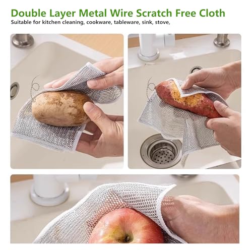 ANIS·KEAAR 10 Pack 2025 Upgraded Double Layer Non-Scratch Wire Dish Cloth, Multipurpose Wet & Dry Metal Scrub Rags for Dishes, Cookware, Sinks, Stoves