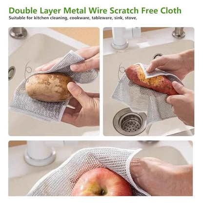 ANIS·KEAAR 10 Pack 2025 Upgraded Double Layer Non-Scratch Wire Dish Cloth, Multipurpose Wet & Dry Metal Scrub Rags for Dishes, Cookware, Sinks, Stoves