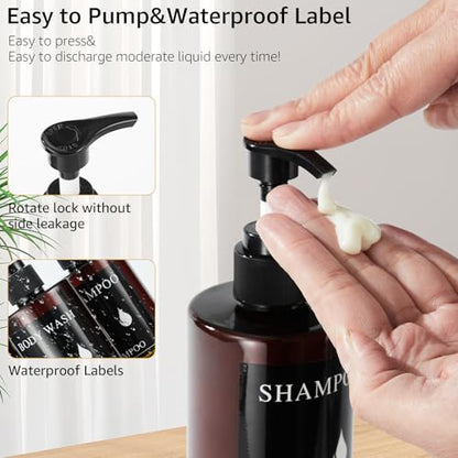 Shampoo and Conditioner Dispenser Set of 3,Shower Soap Dispenser Wall Mounted No Drill,Refillable Shampoo Pump Bottles with Waterproof Labels,Body Wash Dispenser Set for Bathroom,12.85 Oz *3 Chamber