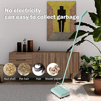 Eyliden Carpet Sweeper, Mini Size Lightweight Hand Push - No Noise, Non-Electric, Easy Manual Sweeping Only for Carpet Cleaning (Mint) - color: Mint