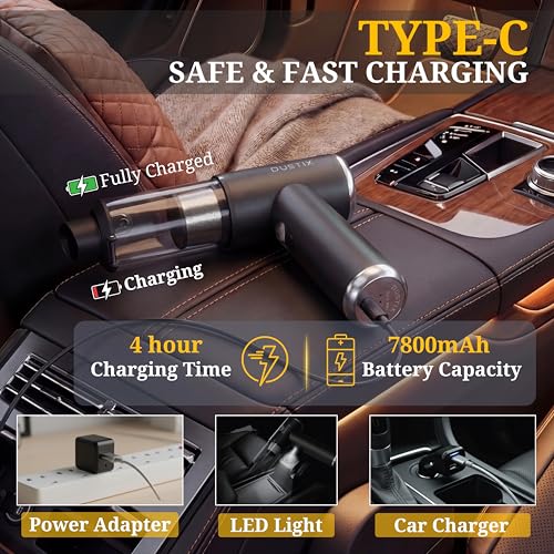 Car Vacuum Portable Cordless 20000Pa Powerful Handheld, Mini, Hoover Cleaner, 3 Speed Suction, Easy Empty, Rechargeable 7800mAh, Blower Inflator Deflator, Car Cleaning Kit