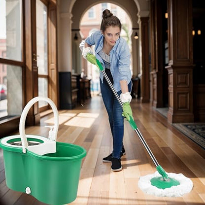 Spin Mop and Bucket with Wringer Set, 360° Spinning Mop Bucket System with 3 Microfiber Mop Replacement Heads Refills,56" Stainless Steel Extended Handle for Floor Cleaning Home Office (20QT) (Green) - color: Green