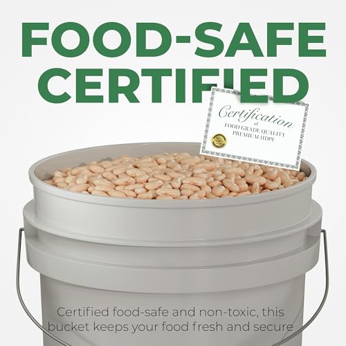 5-Gallon Grey Bucket Pail Container with Lid | Metal Handles with Plastic Grip | Multi-Use | Easy Stack and Store | Heavy-Duty, Approx 90 MIL, Extra Durable | Food Grade | BPA Free - 1 Pack - color: Gray, size: 1 Pack