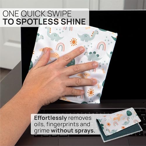 Microfiber Wholesale Quick Cloth Glasses Cleaning Cloths–8x8 Dinosaurs 1-Pack with Case | Double-Sided Lens Cleaner for Eyeglasses, Camera, Screens & Glass | Reusable Microfiber Glass Polishing Cloths - color: Dinosaurs, size: 8"x8"