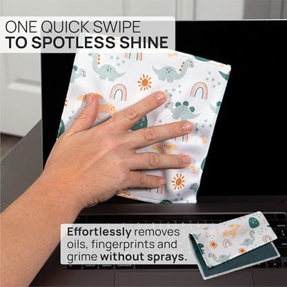 Microfiber Wholesale Quick Cloth Glasses Cleaning Cloths–8x8 Dinosaurs 1-Pack with Case | Double-Sided Lens Cleaner for Eyeglasses, Camera, Screens & Glass | Reusable Microfiber Glass Polishing Cloths - color: Dinosaurs, size: 8"x8"