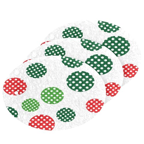 Polka Dots in Red Green Dish Scrub Sponges Kitchen Non Scratch Reusable Compressed Cellulose Sponge Hanging for Household Cleaning Washing Dishes Pots and Pans 3 Pack - color: Pattern4