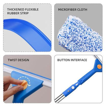 Professional Window Cleaning kit, 2-in-1 Window Squeegee with 78" Extension Poles, Suitable for Indoor & Outdoor Window, High Glass, High Windows, Multi-Purpose Car Windshield Cleaning - size: 15.74 - 78.74"