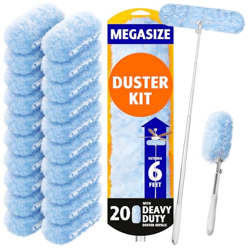 6 ft Extendable Duster Handle with 20 Refills, Compatible with Swiffer, Disposable Microfiber Dusting Pads for Home Cleaning, Ceiling, Fan, Window, Hard-to-Reach Areas - color: 20 Count+ 1 Extended Handle