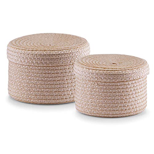 Zeller Basket with Lid, Plastic, Nature, 2-Piece - color: Brown