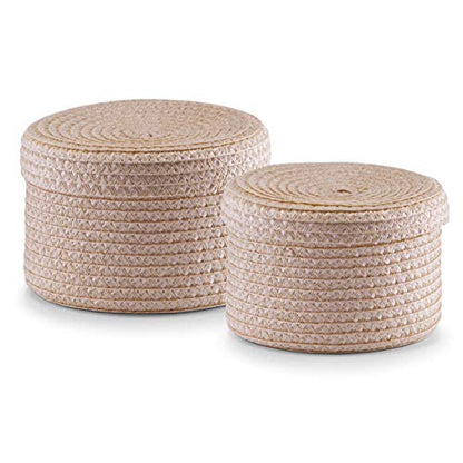 Zeller Basket with Lid, Plastic, Nature, 2-Piece - color: Brown