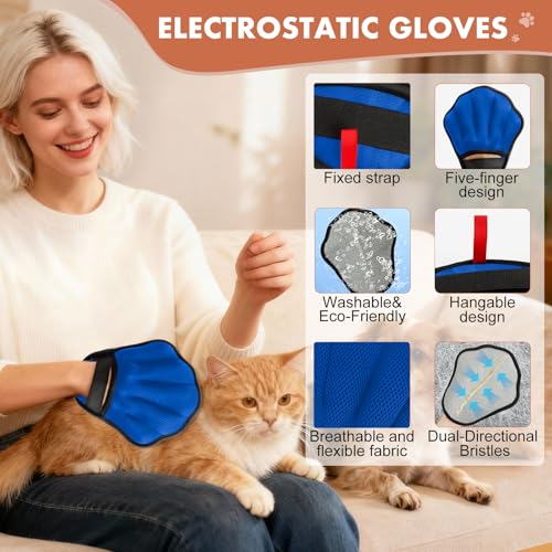Pet Hair Removal Glove, Electrostatic Pet Hair Remover Glove for Cats & Dogs, Pet Hair Remover Tool for Laundry, Couch, Carpet, Car Seat - Upgraded Five-Finger, Reusable, Blue+Grey - color: Blue+Grey