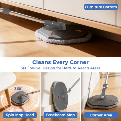 YASHE Spin Mop and Bucket Set with Wringer, True Clean Water Separation Mop Bucket System with Detachable Inner Bucket, Hands-Free Floor Mop with 2 Washable Microfiber Pads