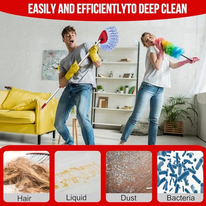 O-Cedar Spin Mop Head, Base, Handle Replacement for RinseClean 2 Tank System, 4 Microfiber Mop Refills, 1 Base and 30-58in Handle Set Combo, Blue, for Wood, Tile, Laminate, Marble - color: Blue