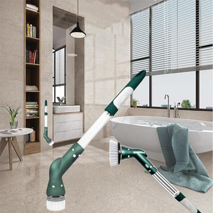 Electric Spin Scrubbers,Cordless Spin Scrubbers with 5 Replaceable Brush Heads and Adjust Extension Handle,Power Cleaning Brush for Bathroom Floor Tile, Green