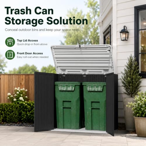 ADDOK 38 Cu.Ft Outdoor Storage Shed with Floor,Large Waterproof Resin Storage Cabinet with Lift-Up Lid,Double Doors and Lockable Design for Lawn Mower,Garden Tools, Patio,Backyard and Pool Supplies - size: Black 38 Cu.Ft