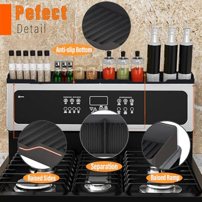 Stainless Steel Stove Gap Covers Set with Magnetic Stove Shelf,Brushes | 2-in-1 kitchen solution with adjustable gap covers and magnetic stove shelf,Brushes for organization & cleaner cooking space - color: Black