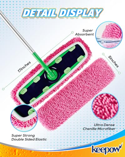 KEEPOW Reusable Microfiber Mop Pads for Swiffer XL Mop | 2 Pack Pink, XL Dry Sweeping Cloths, XL Wet Pads Refills, Heavy Duty Mopping Cloths for Floor Mopping and Sweeping - size: 2 Pack, Pink