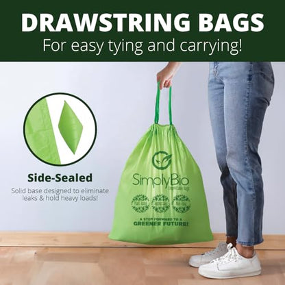 Simply Bio 13 Gallon Compostable Trash Bags Liners Drawstring, Heavy Duty Extra Thick 1 Mil, 49.21 Liter, 30 Bags, Tall Kitchen Food Scrap Waste Bag, ASTM D6400, US BPI and OK Compost Home Certified - size: 1 Count (Pack of 30), style: Drawstring (13 Gal)
