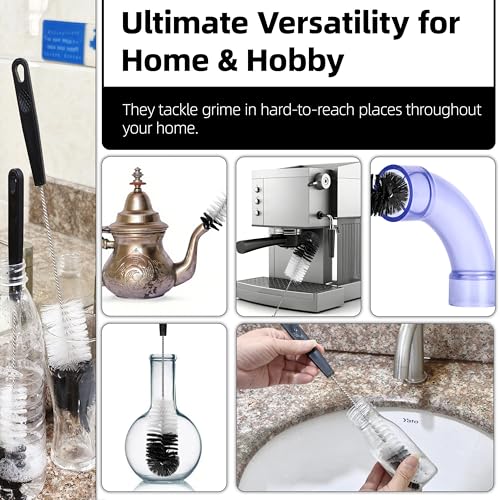 2 Pcs Bottle Brushes Set, Long Thin Flexible Bendable Flexible Cleaner for Narrow Neck Bottles, Water/Wine/Beer/Baby Bottles, Pipes, Tubes, Hoses, Teapots - Bendable & Dishwasher Safe - size: 14.8" standard