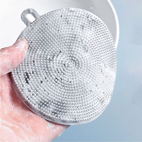 Non-Scratch Silicone Sponges Cleaning Brush Round Shape Kitchen Scrubber Sponges for Vegetable Fruits Pot Pan Dish Bowl(White) - color: Grey,white