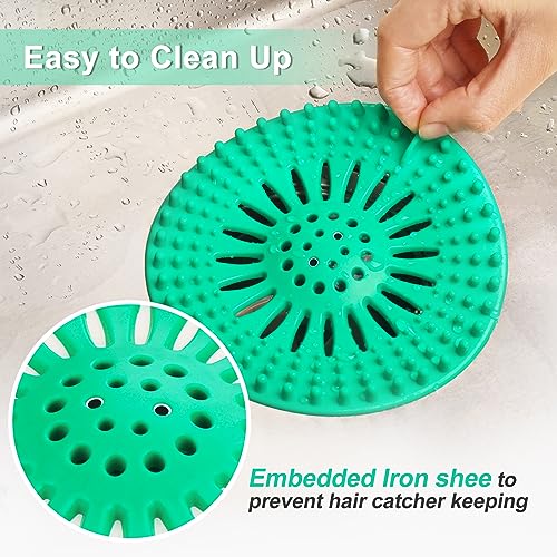 Drain Hair Catcher Durable Silicone Hair Stopper Shower Drain Covers with Iron Easy to Install and Clean Shower Drain Hair Trap Suit for Bathroom Bathtub Tub and Kitchen 5 Pack - color: With Iron