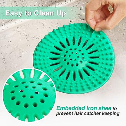 Drain Hair Catcher Durable Silicone Hair Stopper Shower Drain Covers with Iron Easy to Install and Clean Shower Drain Hair Trap Suit for Bathroom Bathtub Tub and Kitchen 5 Pack - color: With Iron