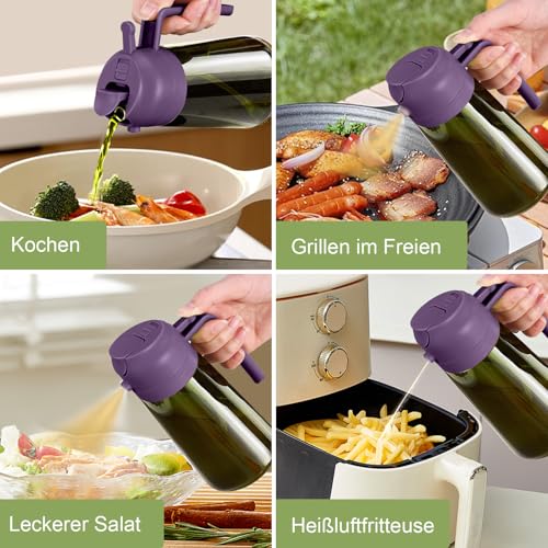 YARRAMATE 16oz/470ml Dark Green Oil Sprayer for Cooking with Stickers, Food-grade Premium 2 in 1 Olive Oil Dispenser Bottle for Kitchen Gadgets, Air Fryer, Salad, Frying, BBQ (Purple) - color: 09_Purple