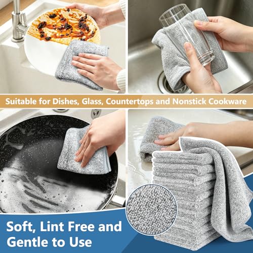 Kitchen Dish Cloths, 12 Pack, 10 x 10 Inches, Super Absorbent Microfiber Dish Towels, Soft Lint Free Reusable Dish Rags for Washing Dishes, Drying, Counters and Sink, Grey - color: Grey