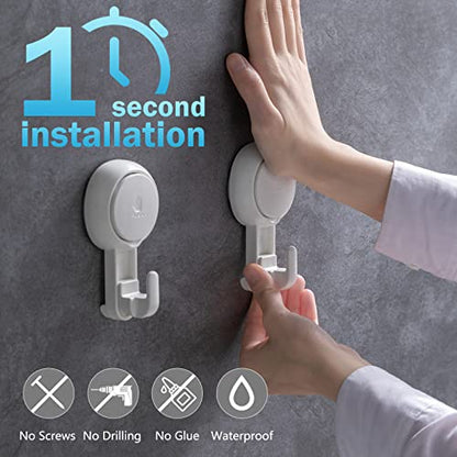 LEVERLOC Heavy Duty Suction Cup Shower Hooks 4 Pack, Damage-Free Shower Hangers for Inside Bathroom Wall, Powerful Vacuum Suction Towel Hooks, Loofah Holders, Easy to Install and Remove, White - color: White Hook, Round