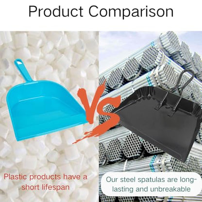 2 Pack Metal Dustpan and Brush Set - 12in Heavy Duty Steel Dust Pan with Handle, Handheld Dustpan Wide Scooper for Indoor, Outdoor, Fireplace