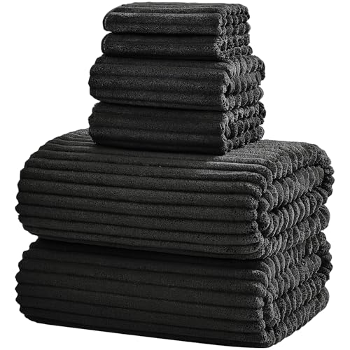 6-Piece Bath Towel Set(30"x60"), 2 Large Bath Towel Sheets, 2 Hand Towels and 2 Washcloths - Highly Absorbent Quick Dry Microfiber,Ultra Soft Towel Set for Bathroom (Black) - color: Black, size: 30x60 Bath Towel Set of 6