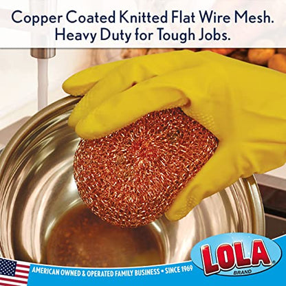 LOLA Copper Mesh Scouring Pad, 144 Pack, 45 Grams, 4" Heavy Duty Cleaning Pads, Copper Coated Knitted Wire Mesh, Recyclable, Cleans Baked On Messes - size: 144 Pack, style: Jumbo
