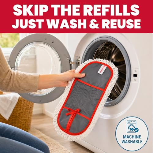 Dust Mop for Floor Cleaning with 3 Washable Pads, 14.4” × 5.1” Flat Mop Head, 62” Stainless Steel Handle, Lightweight Multi-Surface Mop for Hardwood, Marble & Tile
