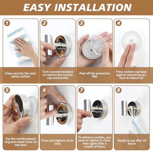Suction Cup Hooks, Removable Shower Hooks, Chrome, 2-Pack | No Wall Damage | Strong Hold on Tile, Glass & Mirrors | Kitchen & Bathroom Use | Perfect for Towels, Loofahs, Robes & Coats - style: Chrome