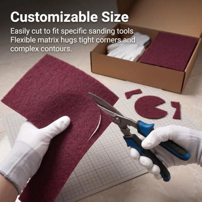 6"x9" Maroon Scuff Pads, 320-400 Grit Very Fine, 20 Pack | Aluminum oxide pads for auto paint prep & wood sanding. Set includes exactly 20 scuff pads, work gloves & Kraft storage box.