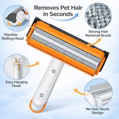 Pet Hair Remover for Furniture, Reusable Pet Hair Removal Tool, Self Cleaning Fur Remover for Couch, Carpet, Rugs, Bedding & Car Seats, Dog & Cat Hair Remover, Reusable lint Roller