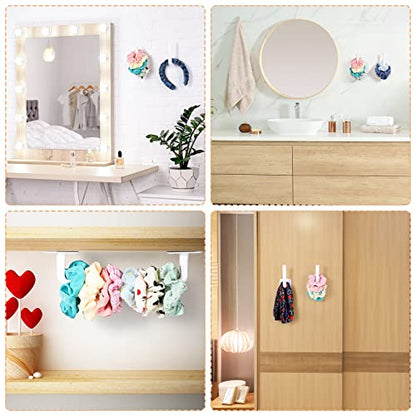 Cunhill Adhesive Scrunchie Holder Organizer Wall Hair Accessories Organizer Wall Hooks Waterproof Scrunchy Storage Stick Scrunchies Hook Headband Hairband Hair Ties Holder, White, Simple Style
