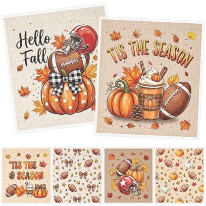 Fall Football Swedish Dishcloths for Kitchen, 6 Pack Tis the Season Reusable Cellulose Sponge Paper Towels Washable, Absorbent Fast Drying Swedish Dish Cloth for Home Cleaning - style: Fall Football