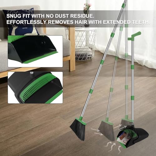 Green Broom with Dustpan Combo Set, 51" Long Handle Household Cleaning Tool, Ideal Broom and Dustpan Set for Pet Hair and Home Use - color: Green