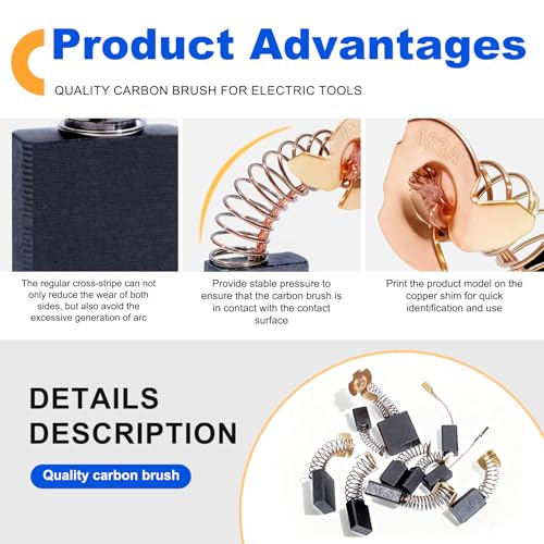 40 Pcs Electric Motor Carbon Brushes Set by Size,10 Models Power Tool Replacement Parts for Drills,Saws,Grinders,Motors