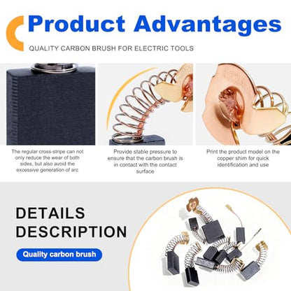 40 Pcs Electric Motor Carbon Brushes Set by Size,10 Models Power Tool Replacement Parts for Drills,Saws,Grinders,Motors