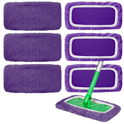6 Pack Reusable Microfiber Mop Pads Compatible with Swiffer Sweeper Mop, Dry Sweeping Cloths & Wet Mopping Cloths, Washable Mop Pads for Surface/Hardwood Floor Cleaning (Mop is Not Included)
