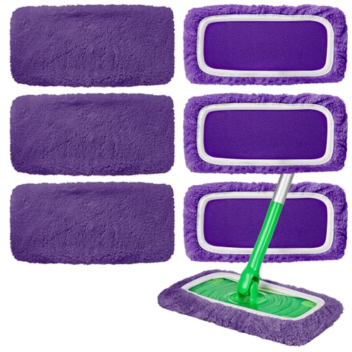 6 Pack Reusable Microfiber Mop Pads Compatible with Swiffer Sweeper Mop, Dry Sweeping Cloths & Wet Mopping Cloths, Washable Mop Pads for Surface/Hardwood Floor Cleaning (Mop is Not Included)